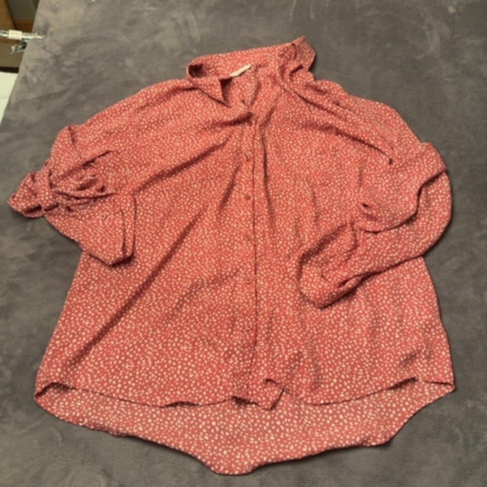 Maurices Blouse Women XL Red Polka Dot Long Sleeve Button Up Casual Shirt